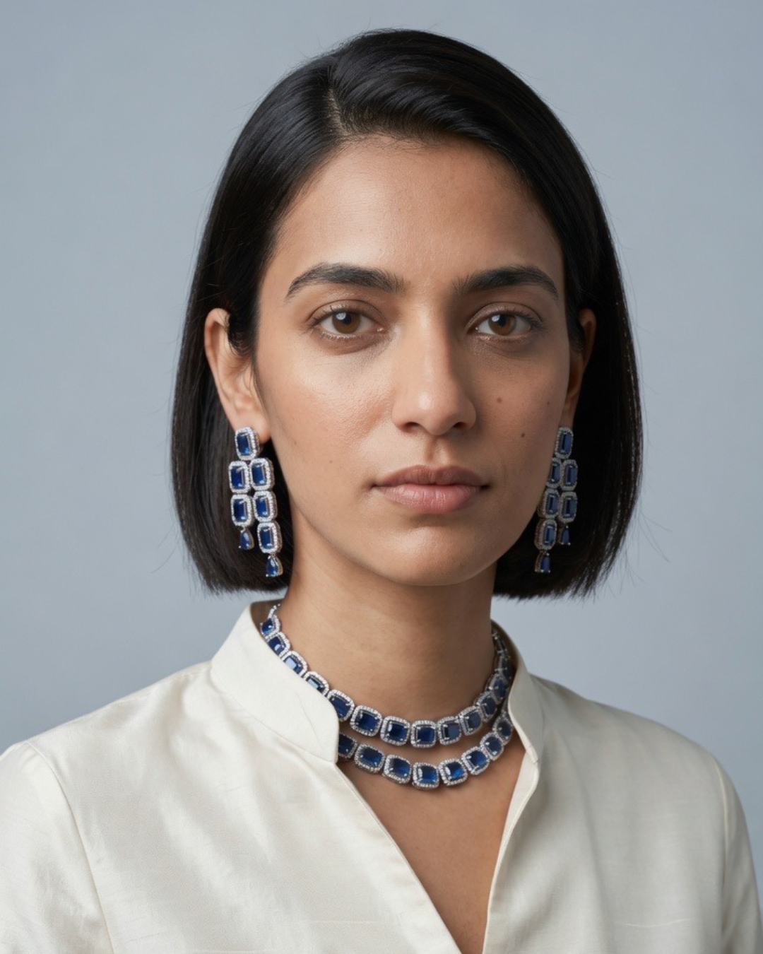 Front-facing portrait featuring premium jewellery as a campaign visual