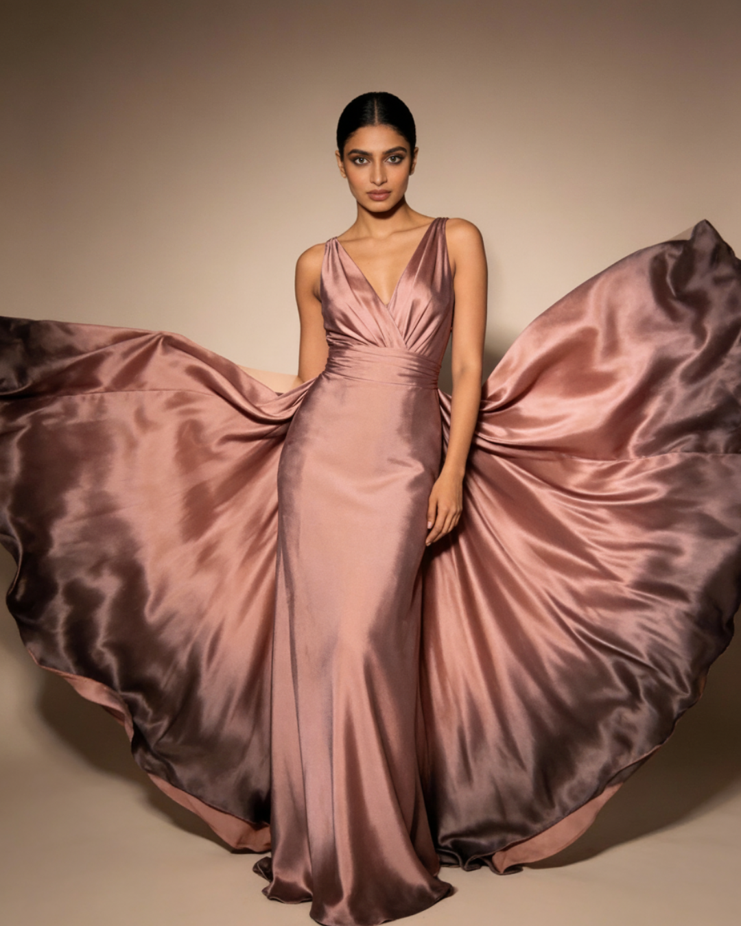Pink silk dress in motion for AI video storytelling